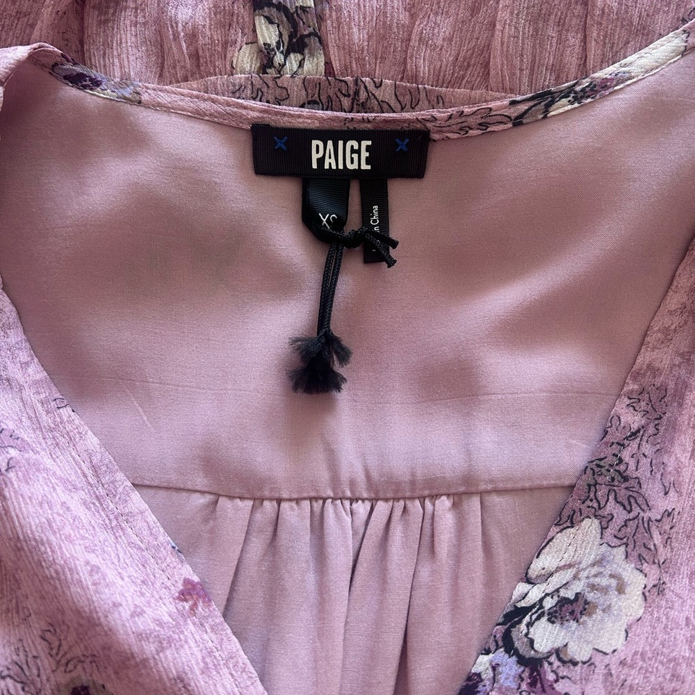 PAIGE Mauve Floral V-Neck Silk Dress - Picture 5 of 6